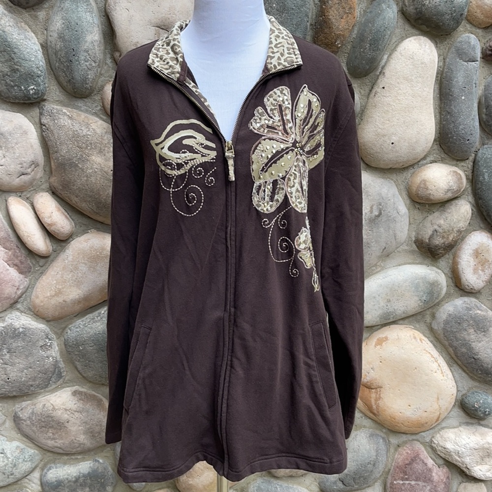 JM Collection 1X Brown Embellished Jacket